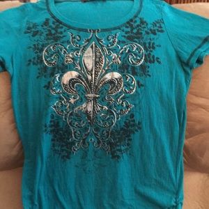 SS Deep Turquoise Top w Fluer De Leis